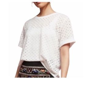 Anthropologie Postmark Chantal White Eyelet Short Sleeve Top Size M